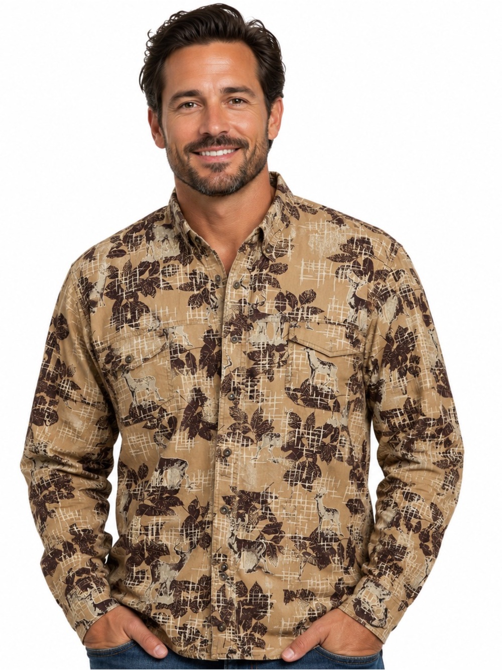 NorthCrest Sportsman XXXLT Deer Hunting Fishing Bird Print Shirt 100% Cotton